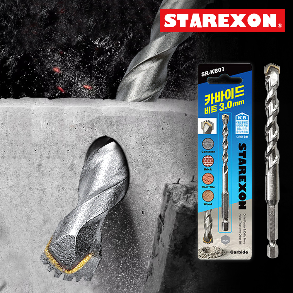 공구왕황부장 스타렉슨 카바이드 드릴비트 육각 임팩 콘크리트 목공 멀티 탭드릴 3x90mm