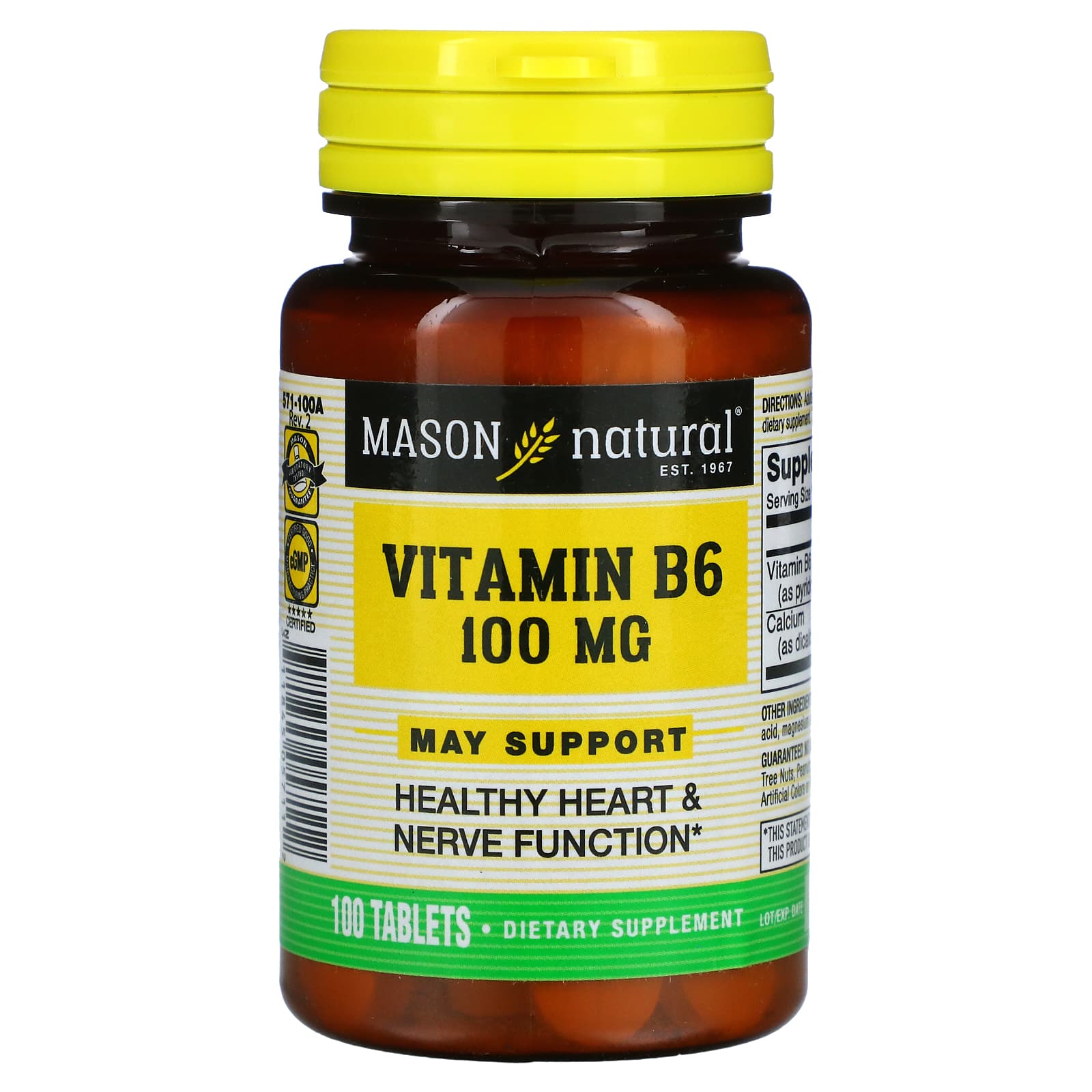 Mason Natural <b>비타민 B6</b> 100mg 100정
