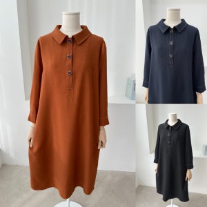 우아모 깔끔한 스티치 카라 중년 원피스 빅사이즈 롱 원피스 중년하객룩 A라인 엄마옷