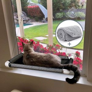 Lcybem Cat Window Perch 플러시 패드가 있는 창문용 고양이 해먹 공간 절약형 침대 애완동물 휴식 좌석 안전은 두 마리의 큰 고양이를 보유하여 실내를 위한 약