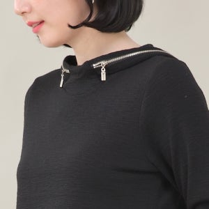 엄마옷 실버 메탈 지퍼 후드 하이넥 여성 봄 가을 긴팔 티셔츠 A02445