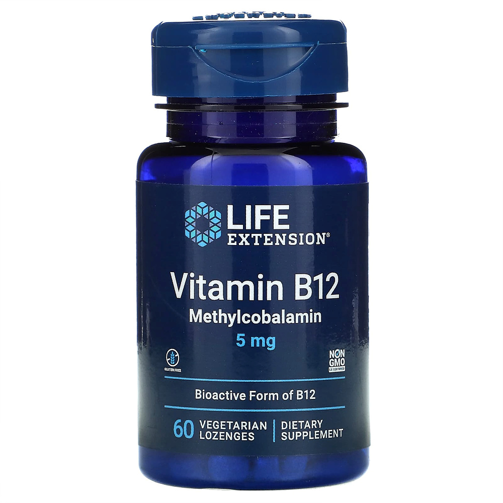 라이프 익스텐션 <b>비타민B12 메틸코발라민 5mg</b> 60로젠 스테아르산