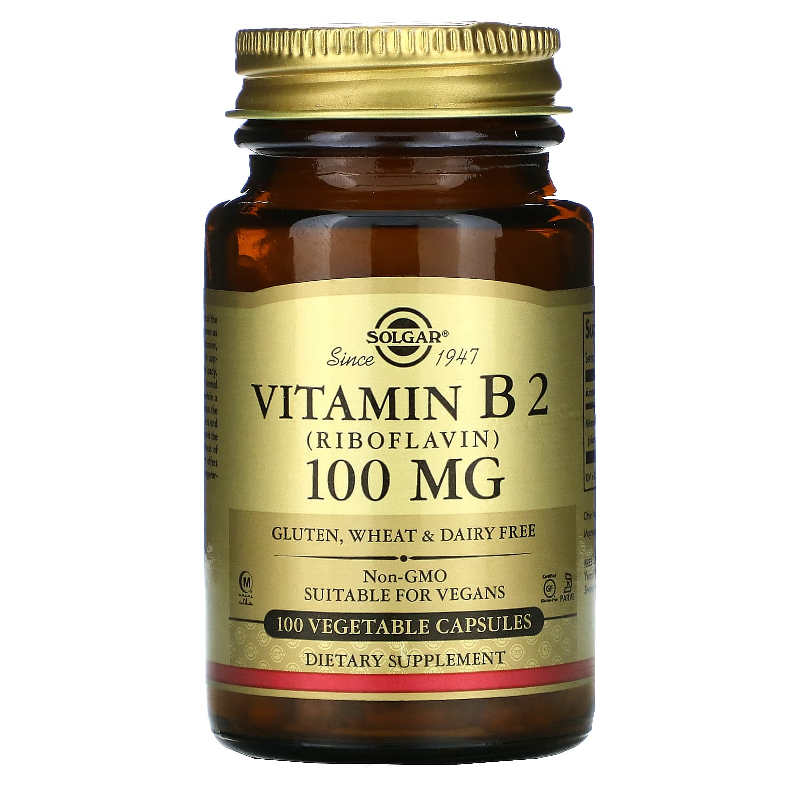 솔가 <b>비타민B2</b>(리보플라빈) 100mg 베지캡슐 100정