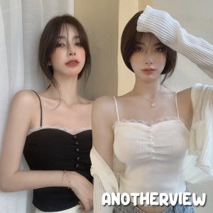 펄 셔링 레이스 나시 슬림핏 크롭 이너 골지 민소매 레이어드 끈나시 슬리브리스 어나더뷰