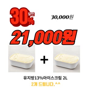 (1+1행사) 유지방13% 바닐라 아이스크림 2L, 2개