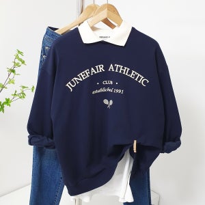 테니스 클럽 프린팅 오버핏 커플 특양면 남자 카라 맨투맨