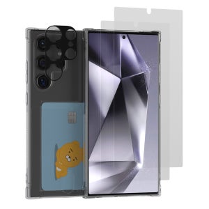 갤럭시 S24 플러스 울트라 아이스핏 카드수납 휴대폰 케이스+0.2mm 강화유리 2매+카메라 빛번짐차단 필름 1매 세트