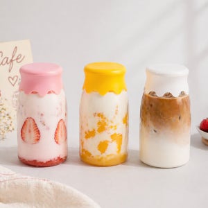[낱개] 둥근병 200ml 플라워캡 밀크티 음료 보틀 요거트 병 딸기라떼 답례품 (MDM)