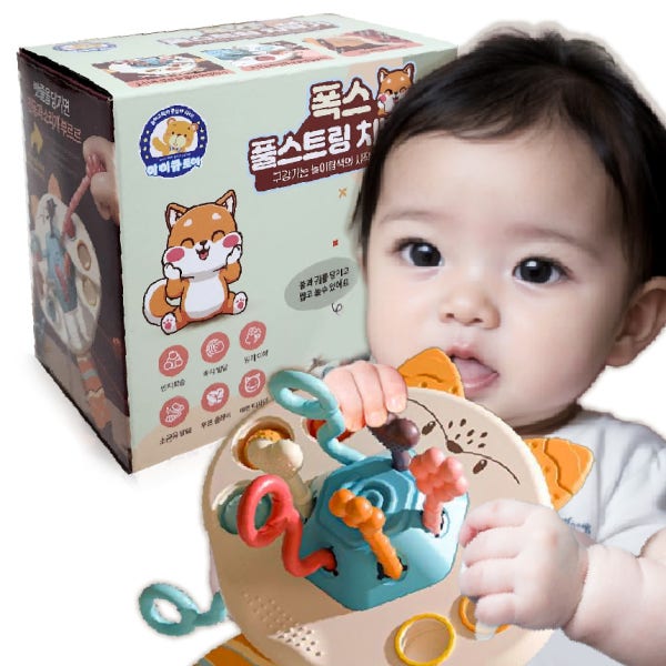 아이큐 폭스 풀스트링치발기 구강기장난감 이앓이 신생아 소프트당기기 아기치발기