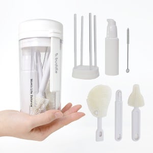 버들 휴대용 젖병세척솔 세트 젖꼭지 젖병 세척솔 건조대 포함 실리콘 텀블러 세척