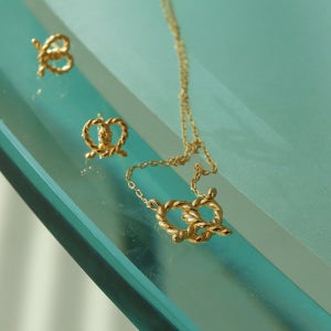 14k 실버 금 코팅 리본 하트 목걸이 귀걸이 세트