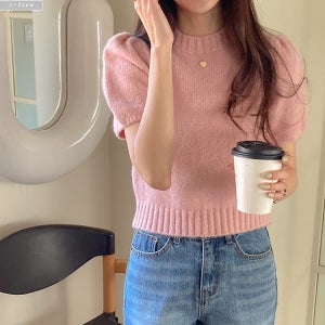 마르코 쁘띠 퍼프 라운드 반팔 크롭 니트 4col 봄 여름 이너 러블리 제이플로우