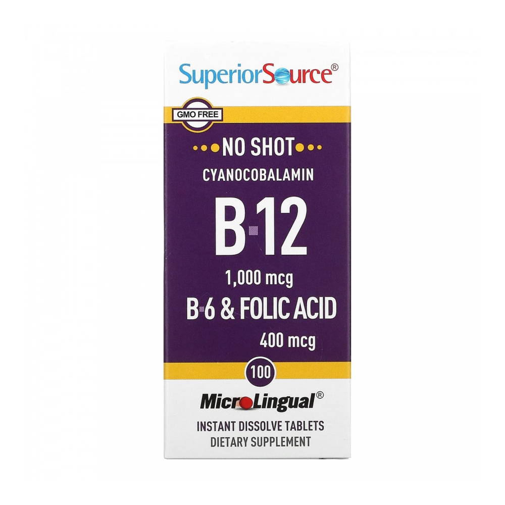 슈페리어소스 <b>시아노코발라민</b> B12 1000 mcg B6 엽산 100정