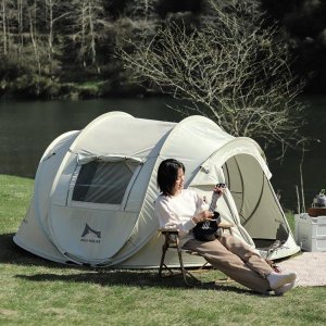Wolf Walker 팝업 텐트 4-6인용 캠핑 자동 돔 쉬운 설치, 야외 가족 하이킹 자외선 차단 방수 햇빛 보호소 인스턴트 텐트, 휴대용 가방 2개, 창문 2개