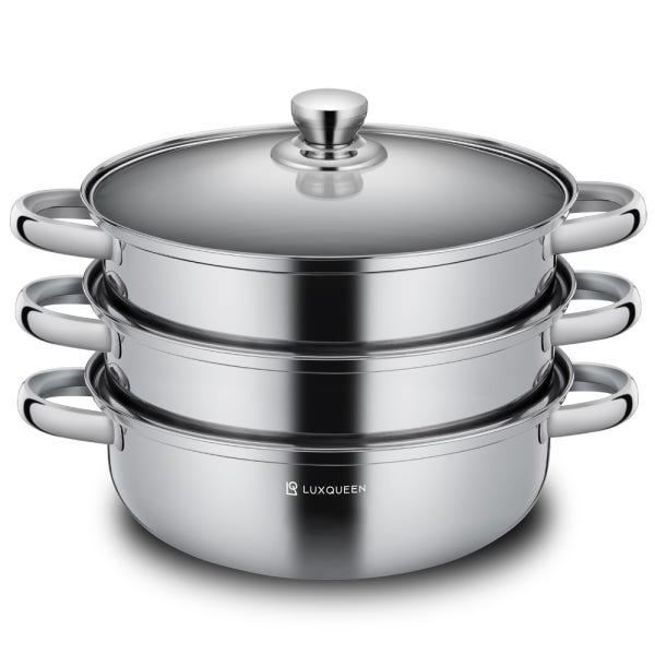 렉스퀸 모어 3단찜기 스텐 인덕션 만두찜기 떡 채소찜 찜솥 찜통 냄비 28cm