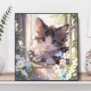 DIY 유화그리기 색칠공부 고양이 아크릴유화 그림취미 캔버스 페인팅세트 1번 20x20cm
