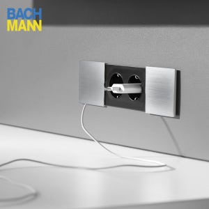 독일 바흐만 듀오 2구 슬라이드 빌트인콘센트 매립형 BAC007 가구매입 스테인리스