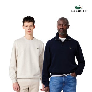 라코스테 남녀공용 베이직 라운드넥 반집업맨투맨 하이넥 반집업티셔츠 후드티셔츠 커플룩