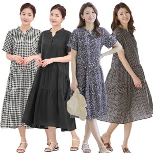 이브바바 여성 여름 인견 반팔 롱 캉캉원피스 중년 엄마옷