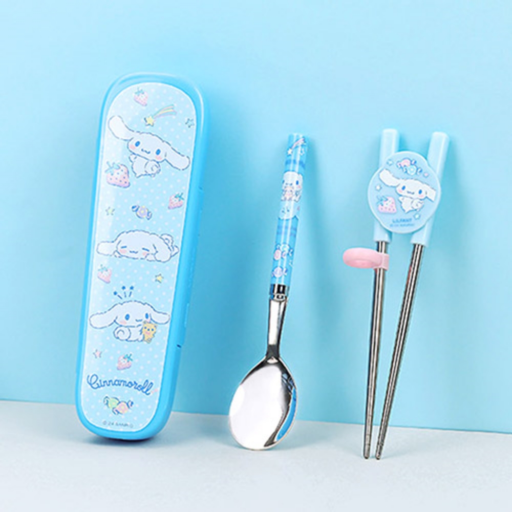 산리오 시나모롤 스텐 수저 젓가락 교정기 케이스 세트 초등 학생 스푼글라이더 3P