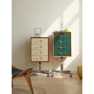 이동식 4단서랍장 회전형 리프팅캐비닛 거실 침실 원목 수납보관함 빈티지 그린