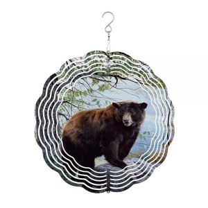 마당 및 정원 장식용 동물 윈드 스피너 숲 속의 검은 곰 벽걸이 야외 금속 아트 외부 장식 3D 바람 조각 25.4cm10인치