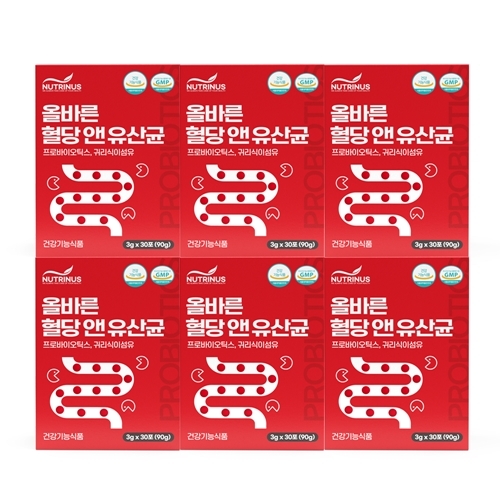 프로바이오틱스 혈당 &amp; 유산균 영양제 귀리식이섬유 장건강 혈당관리 30포 6박스