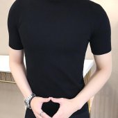 니트 반폴라 반팔 남자 터틀넥 단색 가을 티셔츠 이미지