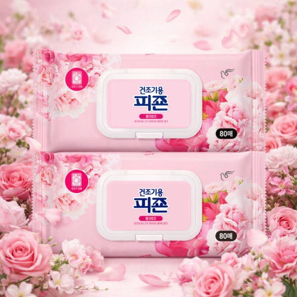 [슈퍼적립] 건조기용 피죤 건조기시트 섬유유연제 오리지널 80매 X 2개 핑크로즈
