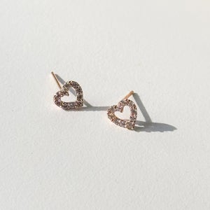 14k 하트 프레임 큐빅 스터드 귀걸이 - 여성 포인트 금 데일리