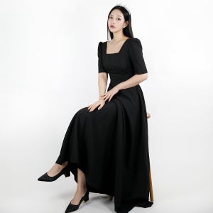 블랙 심플 스퀘어 셀프웨딩드레스 (S-6XL코르셋) 스몰웨딩 빅사이즈 돌맘