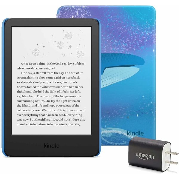 Kindle Kids Essentials 번들2022년 출시 Cover Space Whale Power Adapter 및 스크린 프로텍터 포함