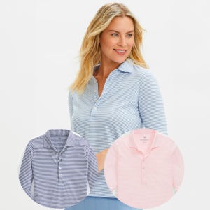 렌윅 renwick 스트라이프 3/4 슬리브 폴로 여성용 골프티