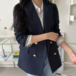 봄 더블버튼 기본자켓 금장단추 네이비자켓 베이직 루즈핏 캐쥬얼정장