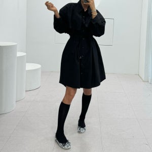 보니따스 레플 롱남방 원피스 봄 셔츠 벨트 원피스/ 화이트 블랙
