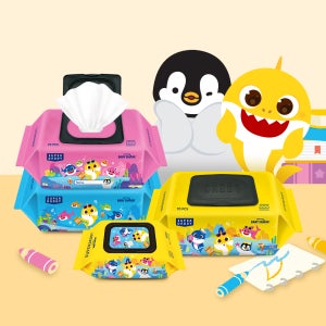 N배송) NEW 슈퍼대디 핑크퐁x아기상어 핑크 77g 70매 20팩 아기물티슈 신학기 물티슈 외 옐로우, 휴대, 블루 모음전