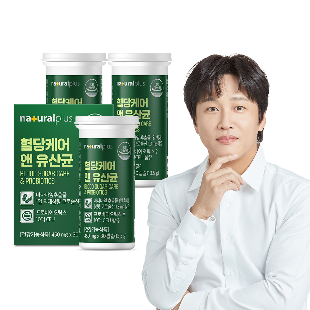 <b>내츄럴플러스</b> 차태현 <b>혈당</b> 케어 유산균 코로솔산 바나바잎추출물 30캡슐, 3개