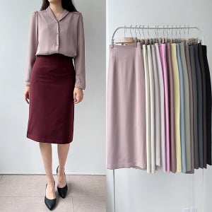 국산 하이웨스트 H라인 슬림 스판 오피스 정장치마 기본 무지 롱스커트
