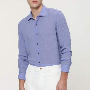 [예작] 스트레치 슬림핏 시어서커 긴소매 셔츠 퍼플 YJ4SUA583PP