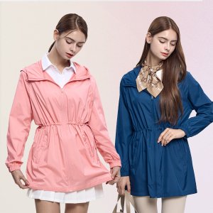 여성 여름 롱 바람막이 점퍼 얇은 스트링 야상 여자 후드 아우터 (AB42JK015W)