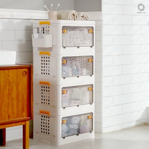 트롤리 수납장 4단 + 뚜껑 2P 분리사용 이동식 무빙 카트 서랍 수납장 360 회전