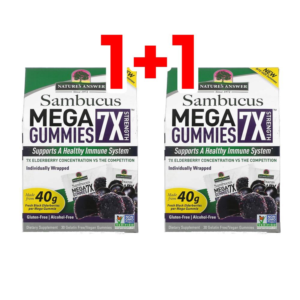 [1+1] 네이처스앤서 <b>삼부커스 메가 구미 7X 스트렝스</b> 블랙엘더베리 30구미