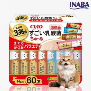 이나바 챠오츄르 대용량 버라이어티팩 유산균 참치 가다랑어(CS-386), 14g, 60개