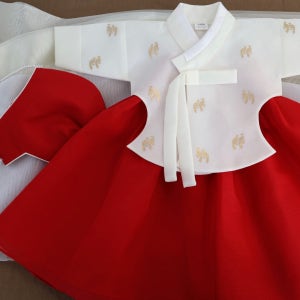 백일 한복 대여/아기 한복 여아 [리단 홍색] 서비스 장신구 풀세트