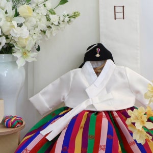 백일 한복 대여/아기 한복 여아 [심플 색동] 서비스 장신구 풀세트