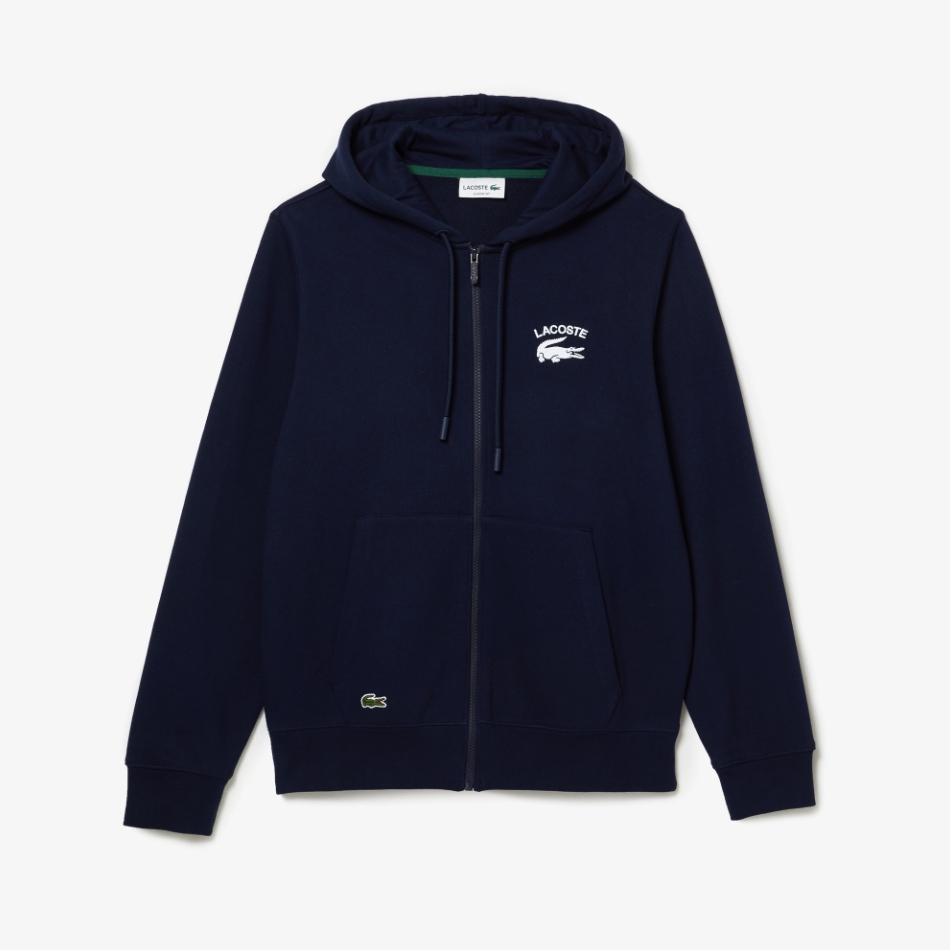 LACOSTE MEN’S CLASSIC FIT HOODED ZIP-UP SWEATSHIRT SH2481-51 Navy Blue 166