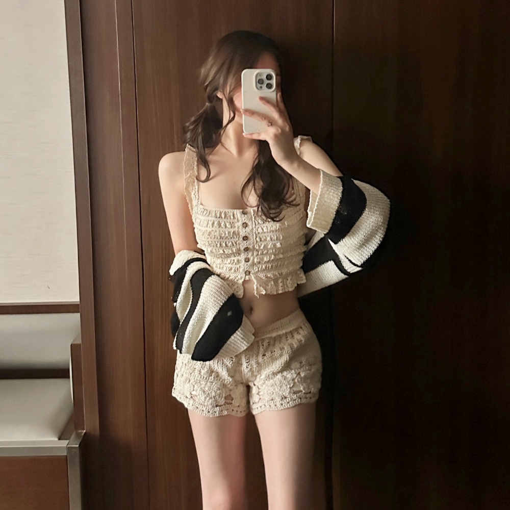 당일출고수영복 니트 스퀘어넥 크롭 나시 숏팬츠 반바지 투피스 수영복 비키니 세트