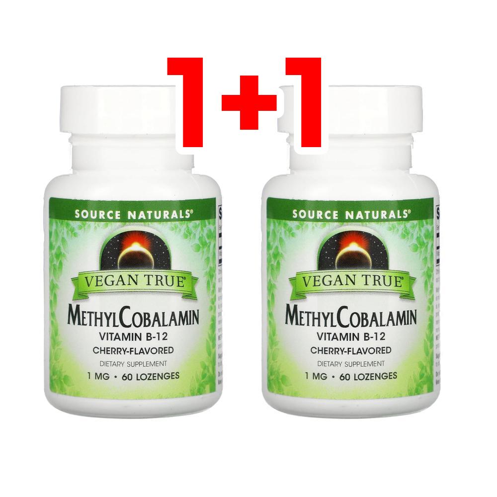 [1+1] 소스내츄럴스 <b>비건 True 메틸코발라민</b> 비타민B12 체리 <b>1mg</b> 60정