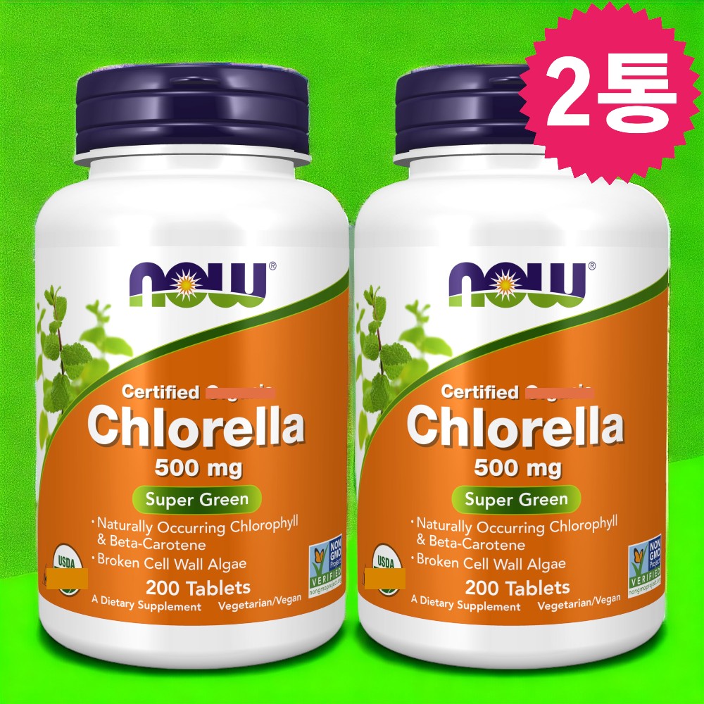 나우푸드 <b>클로렐라 500mg</b> 200정 글로렐라 Chlorella 크롤렐라 2통