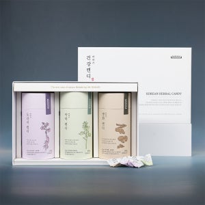 바라기 건강캔디 3종 선물세트 지관통 쇼핑백 부모님 도라지 약쑥 쌍화 405g, 1개